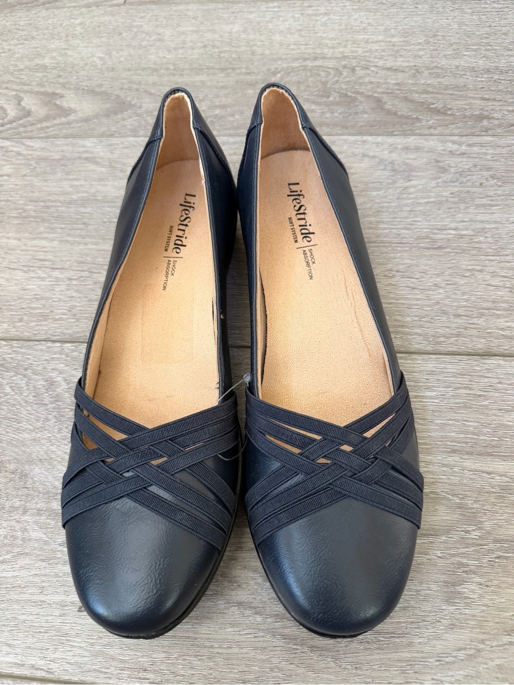 Life Stride Black Women’s Slip-On Flats with Crisscross Elastic Detail